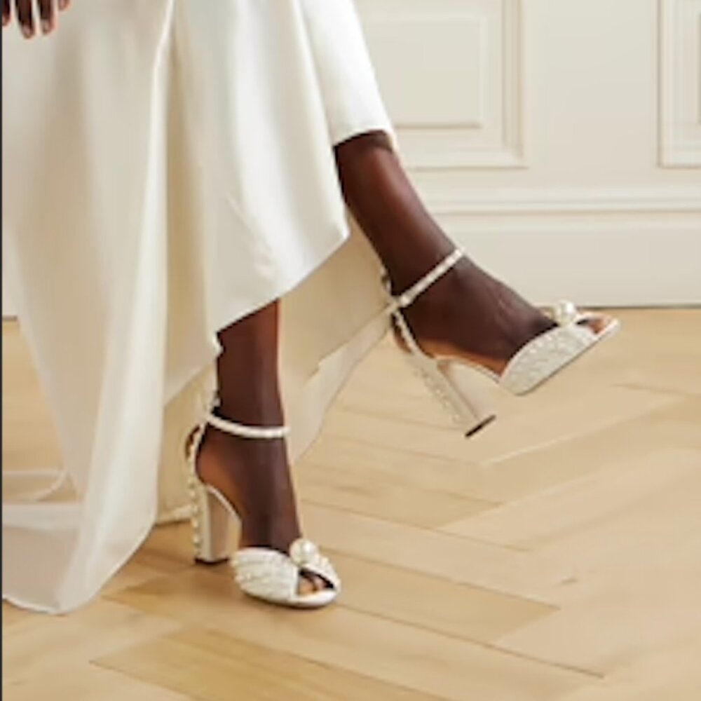JIMMY CHOO Sacaria 100 faux pearl-embellished satin sandals
